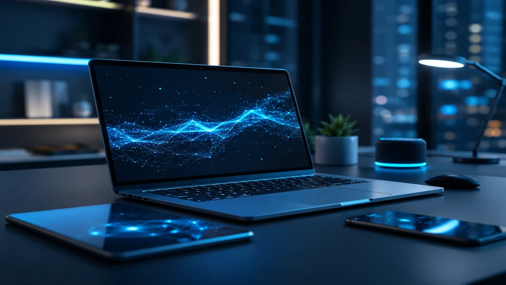 Espace de travail moderne avec ordinateur portable et interface numérique