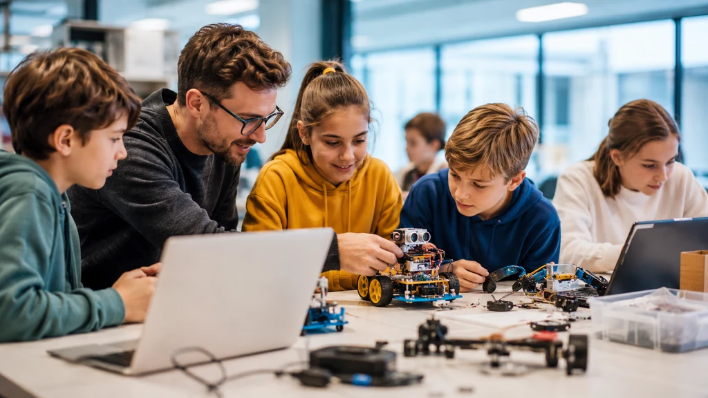 Atelier de robotique éducative à Bordeaux avec des enfants qui programment un robot
