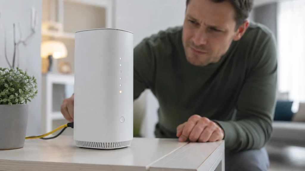 Homme vérifiant les branchements de sa Bbox après l’apparition du code erreur C1