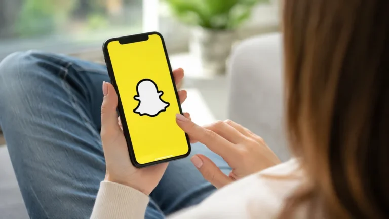 Personne utilisant Snapchat sur son smartphone pour débloquer un contact.