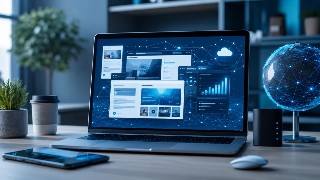 Ordinateur portable affichant des interfaces web et un réseau connecté, illustrant la catégorie Internet