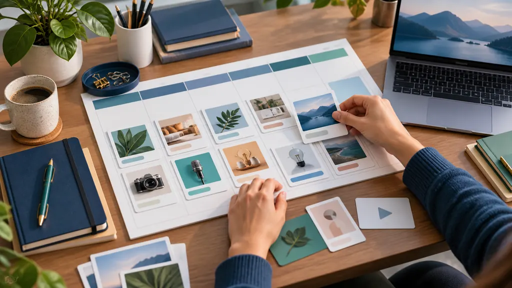 Planification visuelle d’une ligne éditoriale sur un bureau