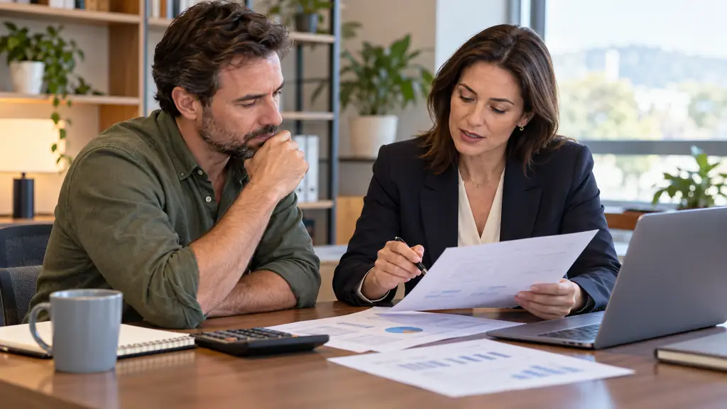 Dirigeante de PME examinant des documents de placement de trésorerie