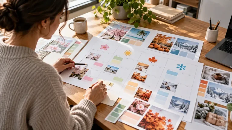 Responsable marketing préparant un calendrier annuel de campagnes saisonnières